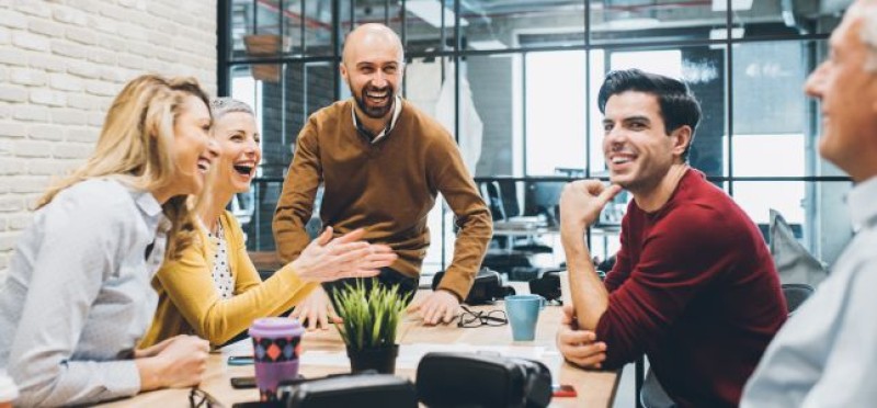 A happy team meeting