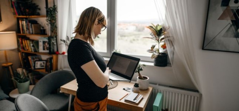 A woman working from home